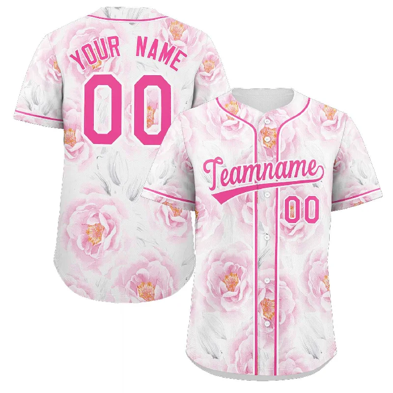 Custom Pink Pink-White Graffiti Pattern Authentic Flower Baseball Jersey