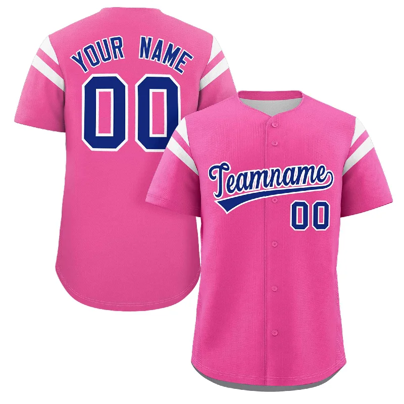 Custom Pink Royal-White Classic Style Personalized Full Button Authentic Baseball Jersey