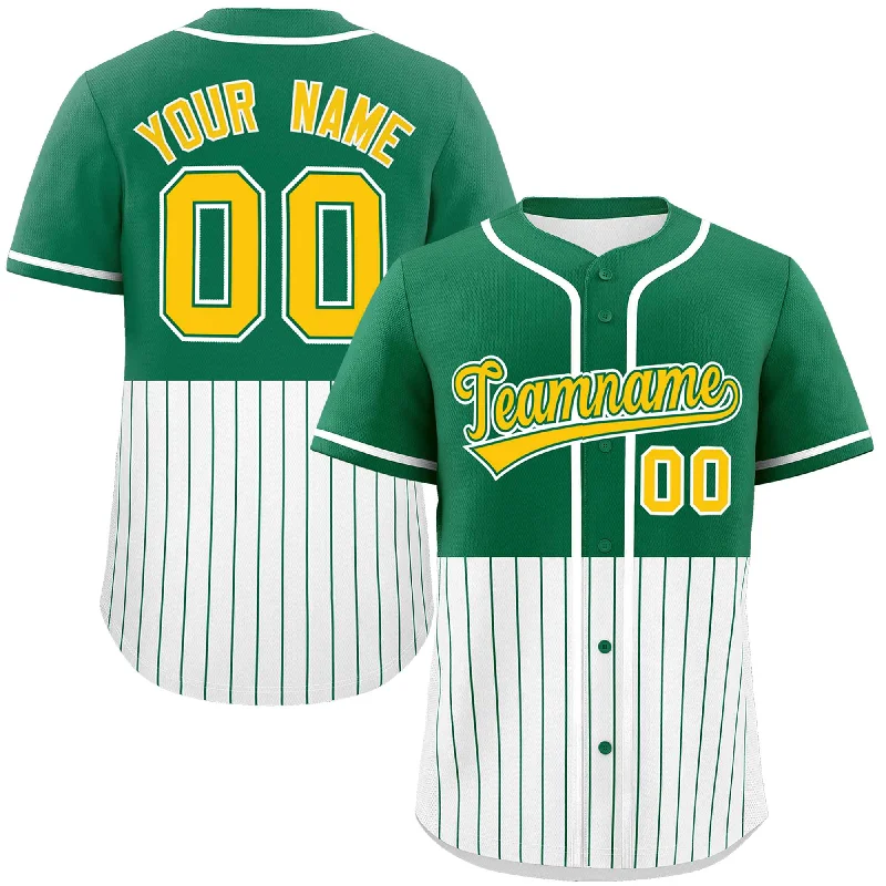 Custom Kelly Green White Personalized Half Stripe Design Authentic Baseball Jersey