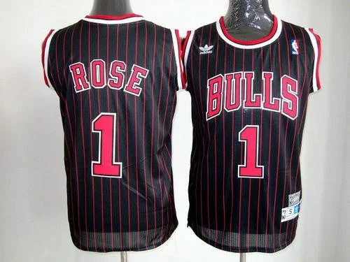 Bulls #1 Derrick Rose Black With Red Throwback Stitched Basketball Jersey