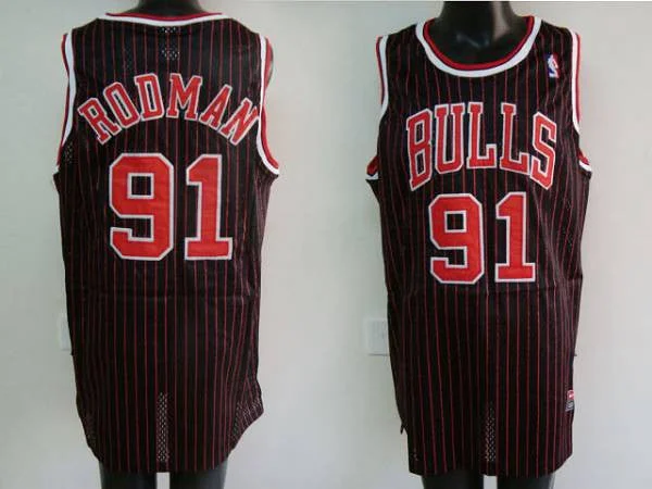 Bulls #91 Dennis Rodman Stitched Black Red Basketball Jersey