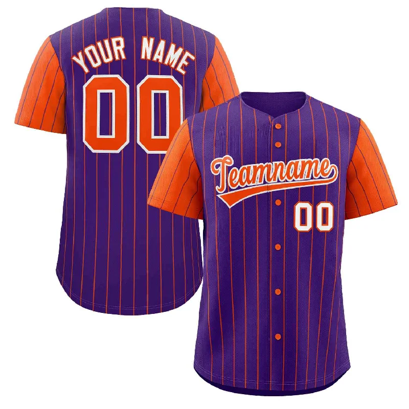 Custom Purple Orange-White Stripe Fashion Raglan Sleeves Authentic Baseball Jersey