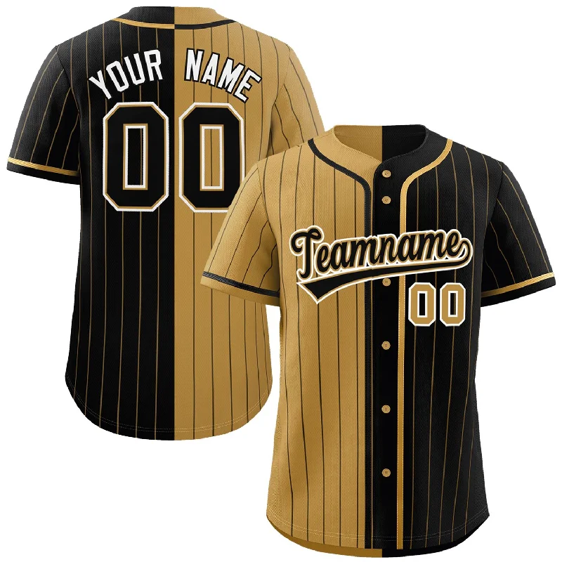 Custom Old Gold Black Two Tone Striped Fashion Authentic Baseball Jersey