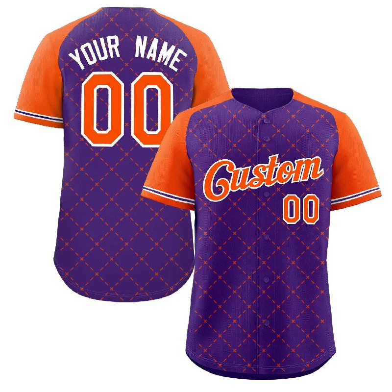 Custom Purple Orange-White Rhombus Authentic Baseball Jersey