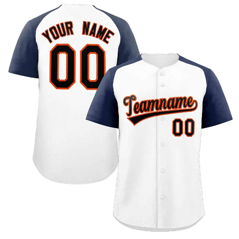 Custom White Black-Orange Raglan Sleeves Authentic Baseball Jersey