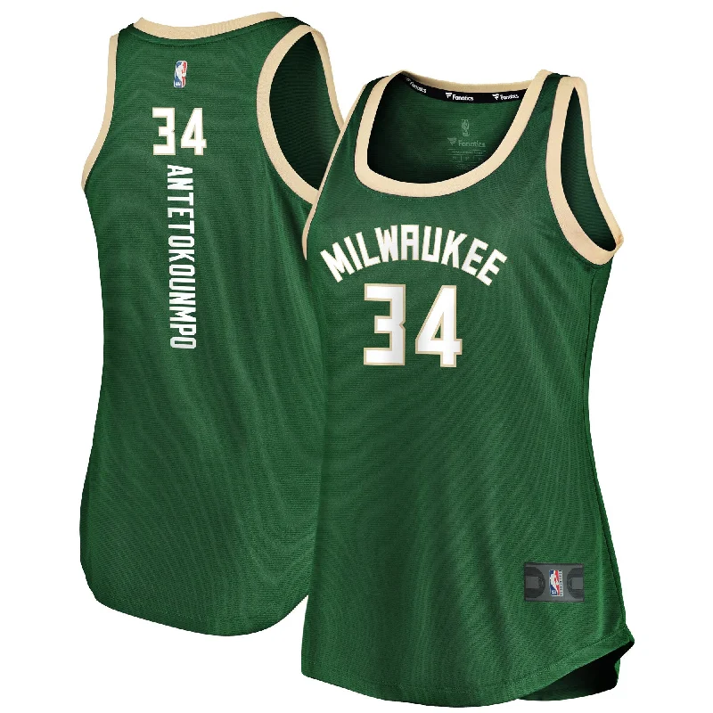 Giannis Antetokounmpo Milwaukee Bucks Branded Women's Fast Break Tank Basketball Jersey - Icon Edition - Hunter Green