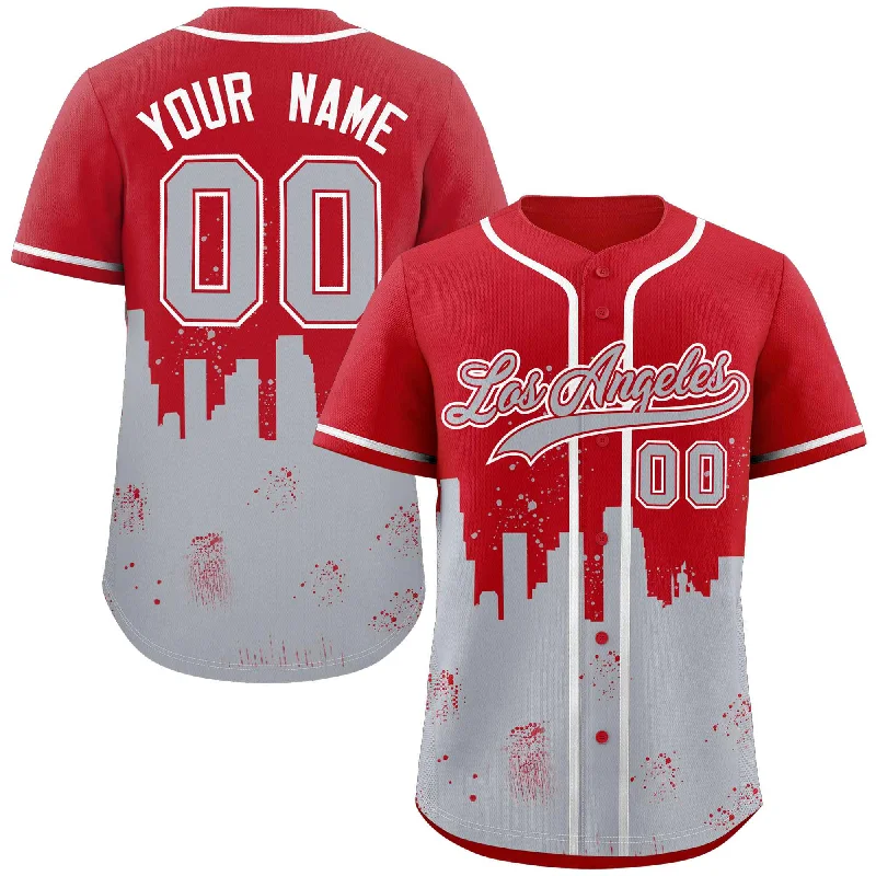 Custom Red Gray Personalized Los Angeles City Nightscape Authentic Baseball Jersey