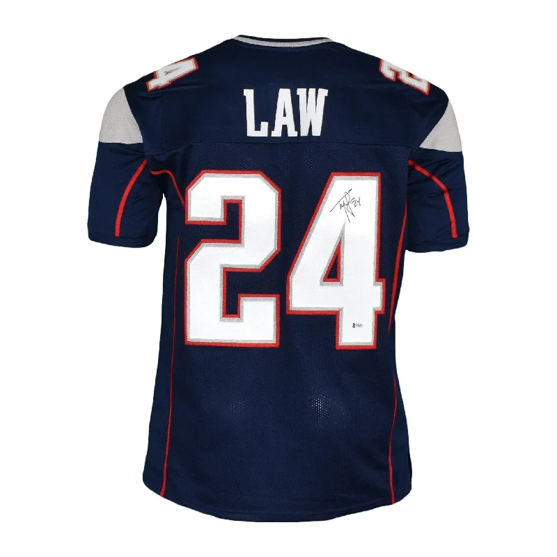 Ty Law Signed Pro-Edition Navy Blue Football Jersey (BECKETT)