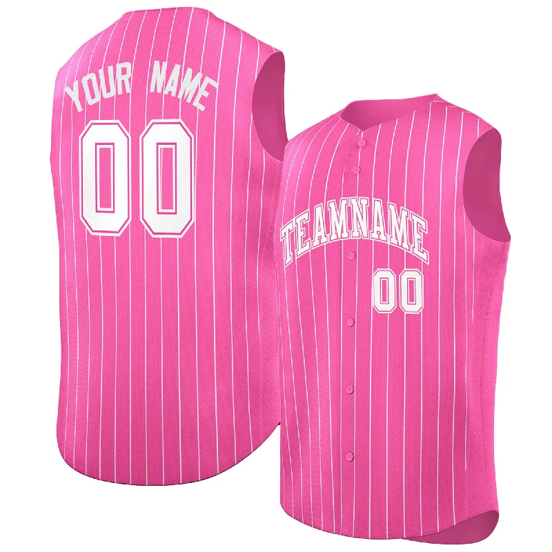 Custom Pink White-Pink Sleeveless Stripe Fashion Baseball Jersey