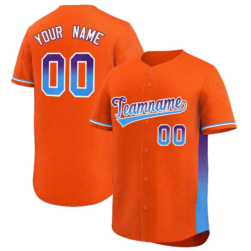 Custom Orange Purple-Powder Blue Personalized Gradient Font And Side Design Authentic Baseball Jersey