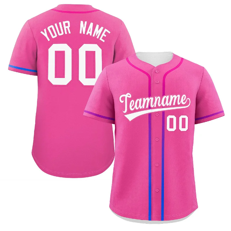 Custom Pink White Personalized Gradient Ribbed Design Authentic Baseball Jersey