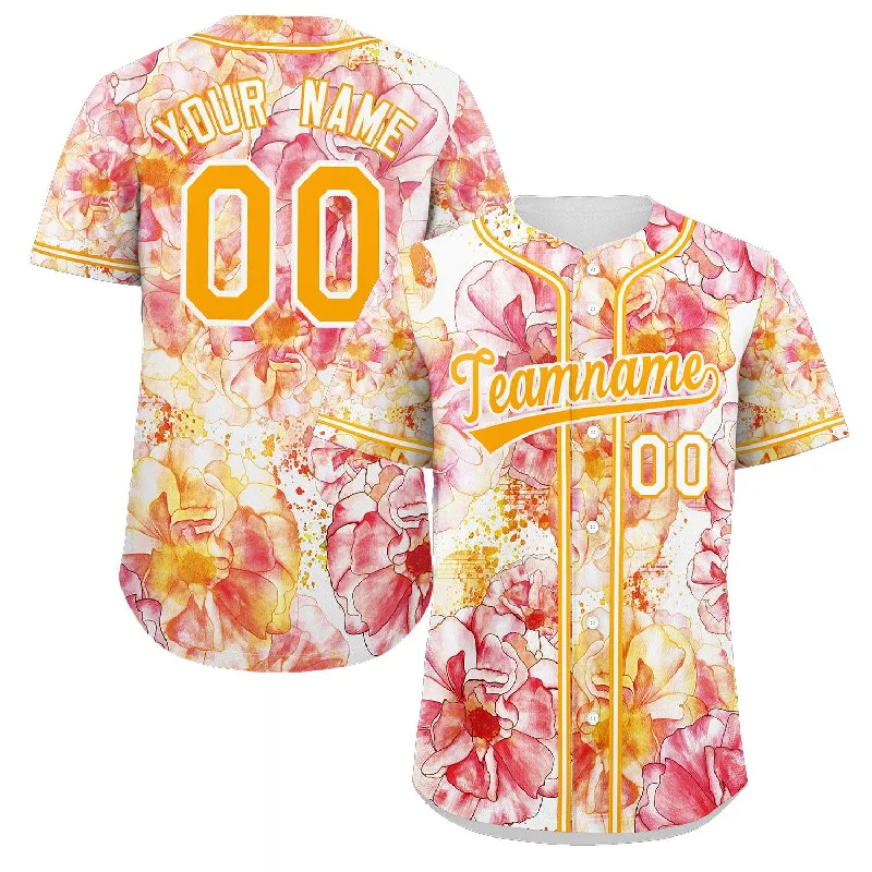 Custom Red Yellow-White Graffiti Pattern Authentic Flower Baseball Jersey