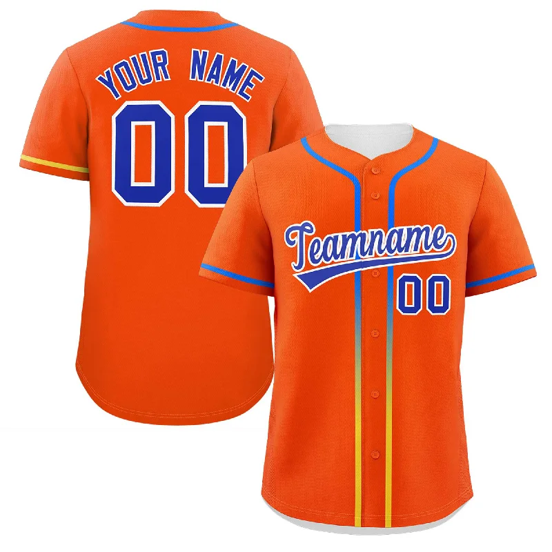 Custom Orange Royal Personalized Gradient Ribbed Design Authentic Baseball Jersey