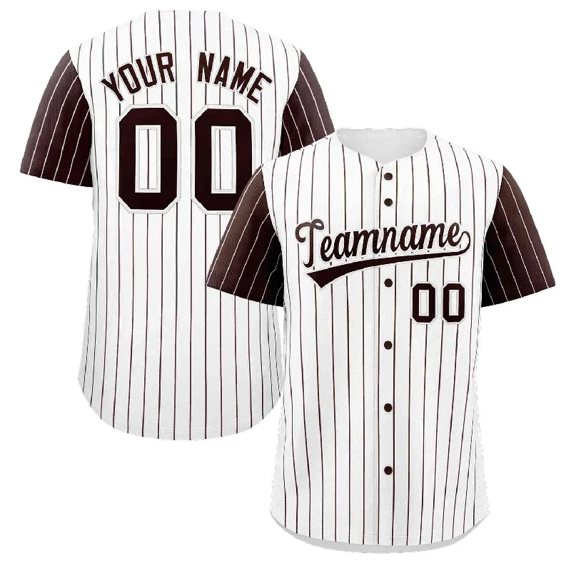 Custom White Brown Stripe Fashion Raglan Sleeves Authentic Baseball Jersey