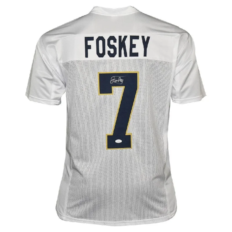 Isaiah Foskey Signed Notre Dame College White Football Jersey (JSA)