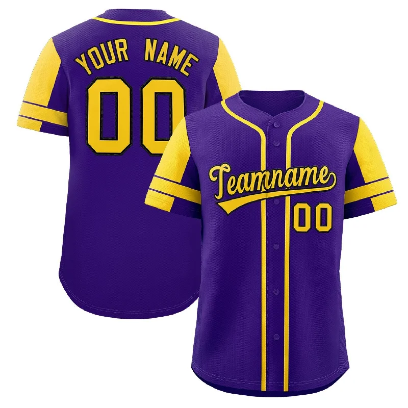 Custom Purple Gold Personalized Raglan Sleeves Authentic Baseball Jersey