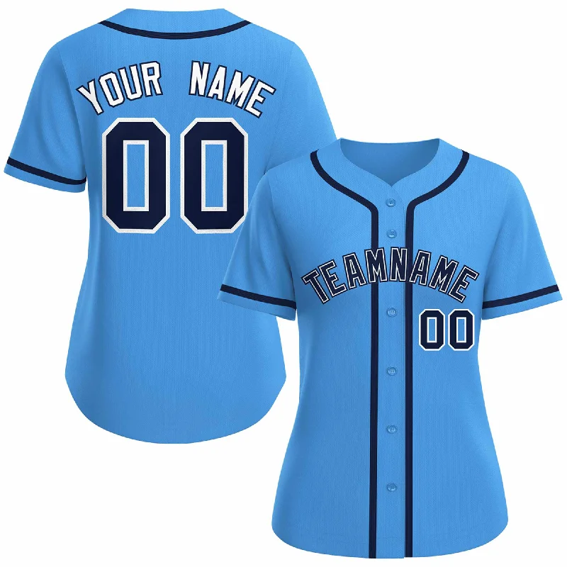 Custom Powder Blue Navy White Classic Style Baseball Jersey for Women