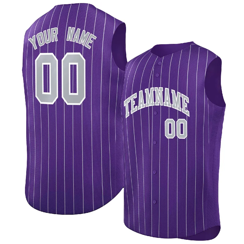 Custom Purple Gray-White Sleeveless Stripe Fashion Baseball Jersey