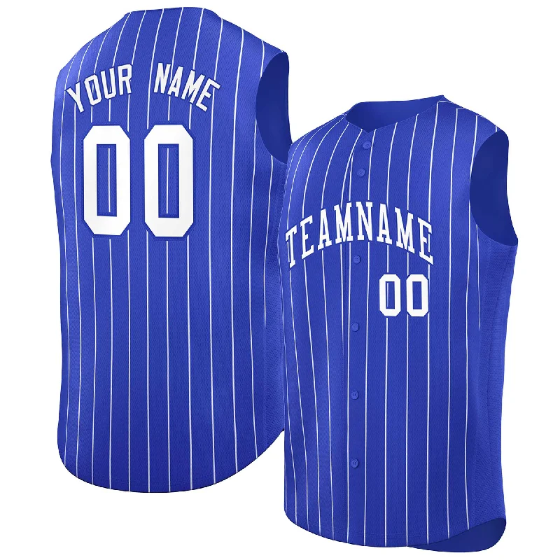 Custom Royal White-Royal Sleeveless Stripe Fashion Baseball Jersey