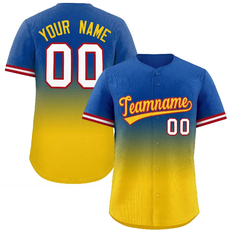 Custom Royal Gold Gradient Fashion Full Button Design Authentic Baseball Jersey