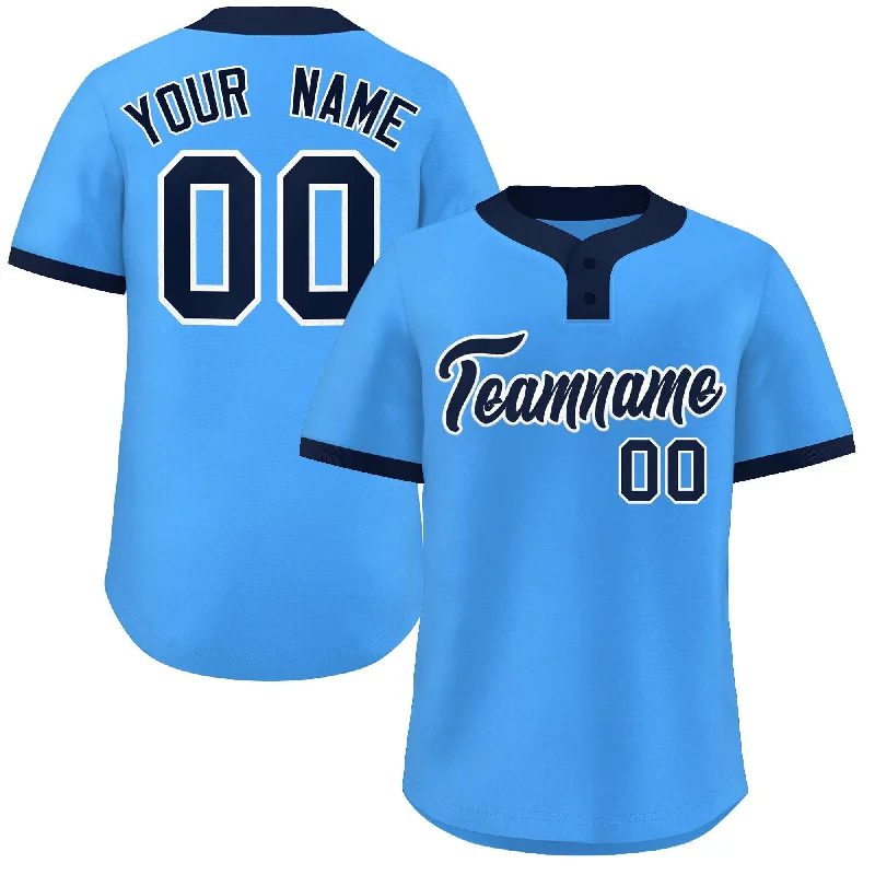 Custom Powder Blue Navy-White Classic Style Authentic Two-Button Baseball Jersey