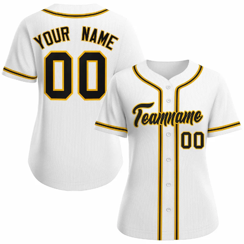 Custom White Black Gold Classic Style Baseball Jersey for Women