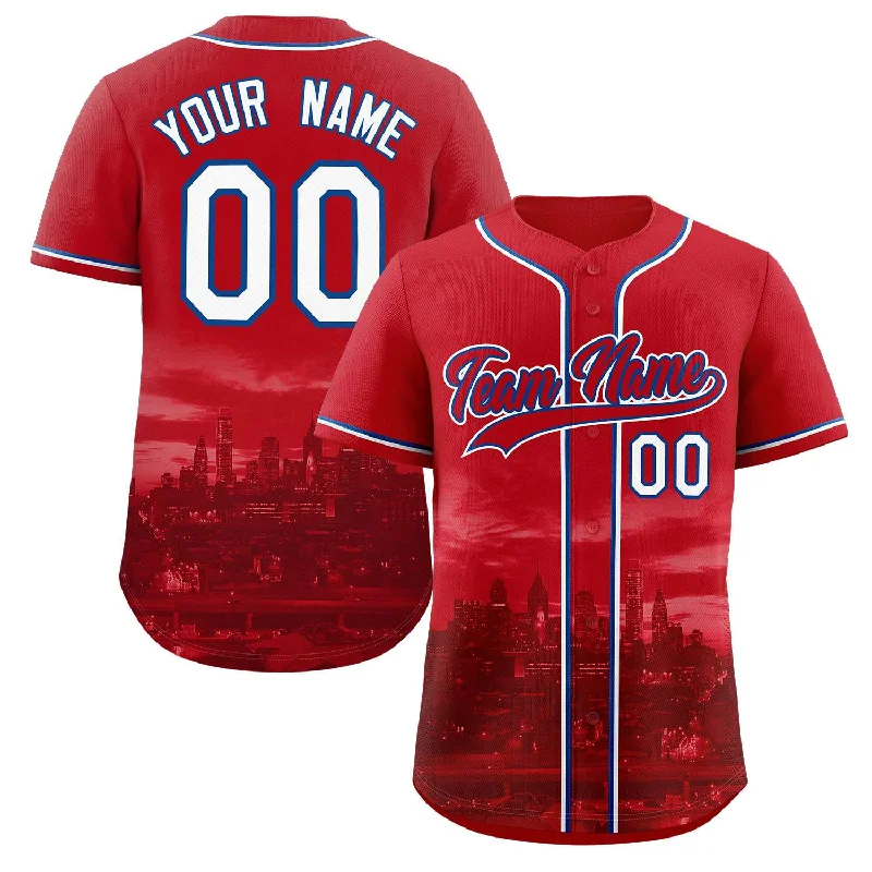 Custom Red Red-Royal Philadelphia City Connect Baseball Jersey