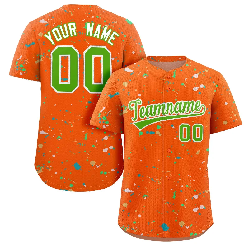 Custom Orange Neon Green-White Splash Graffiti Pattern Authentic Baseball Jersey