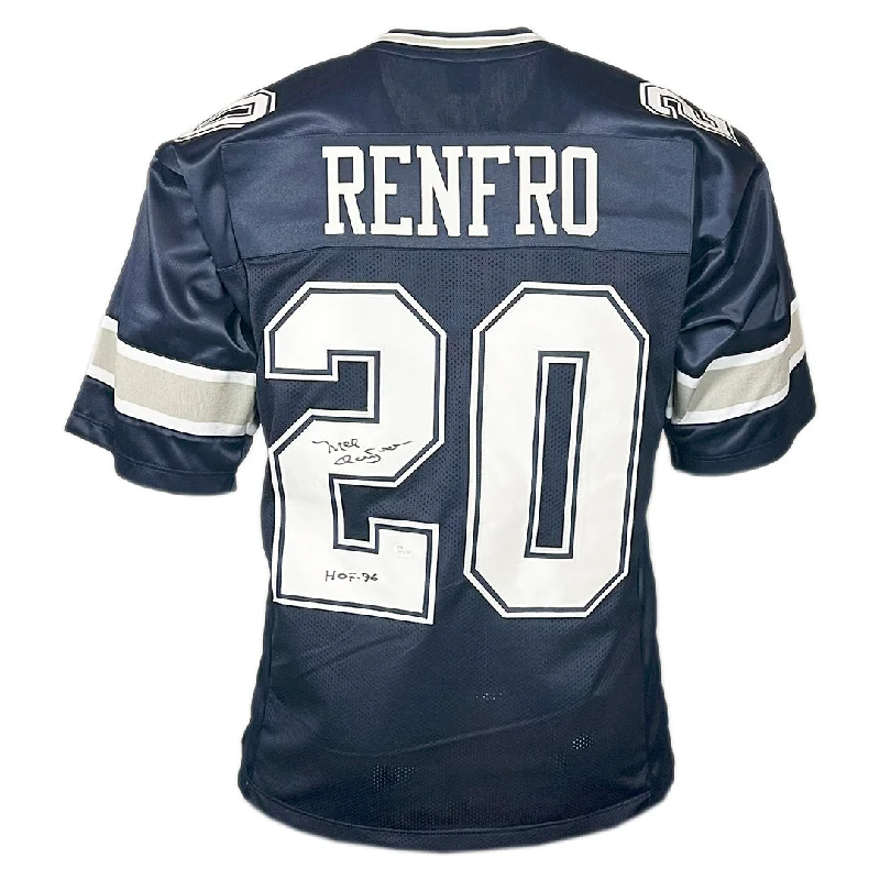 Mel Renfro Signed HOF 96 Inscribed Dallas Navy Football Jersey (JSA)