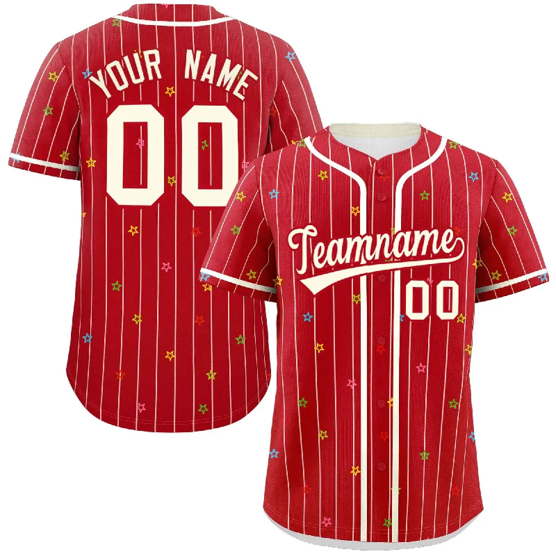 Custom Red Cream Stripe Fashion Personalized Star Pattern Authentic Baseball Jersey