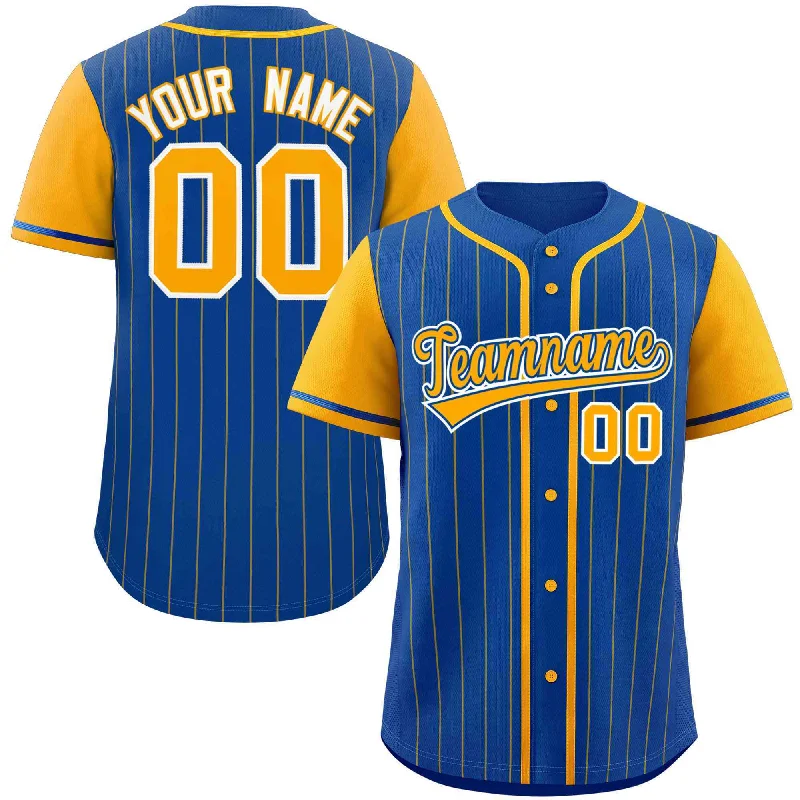 Custom Royal Yellow Stripe Fashion Raglan Sleeves Authentic Baseball Jersey