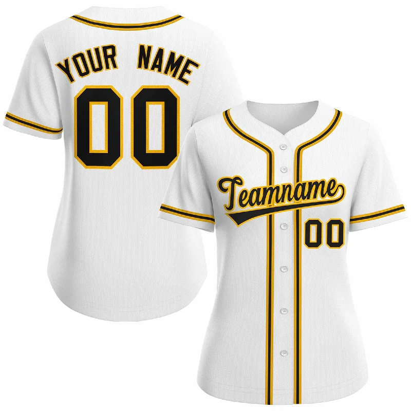 Custom White Black Gold Classic Style Baseball Jersey for Women