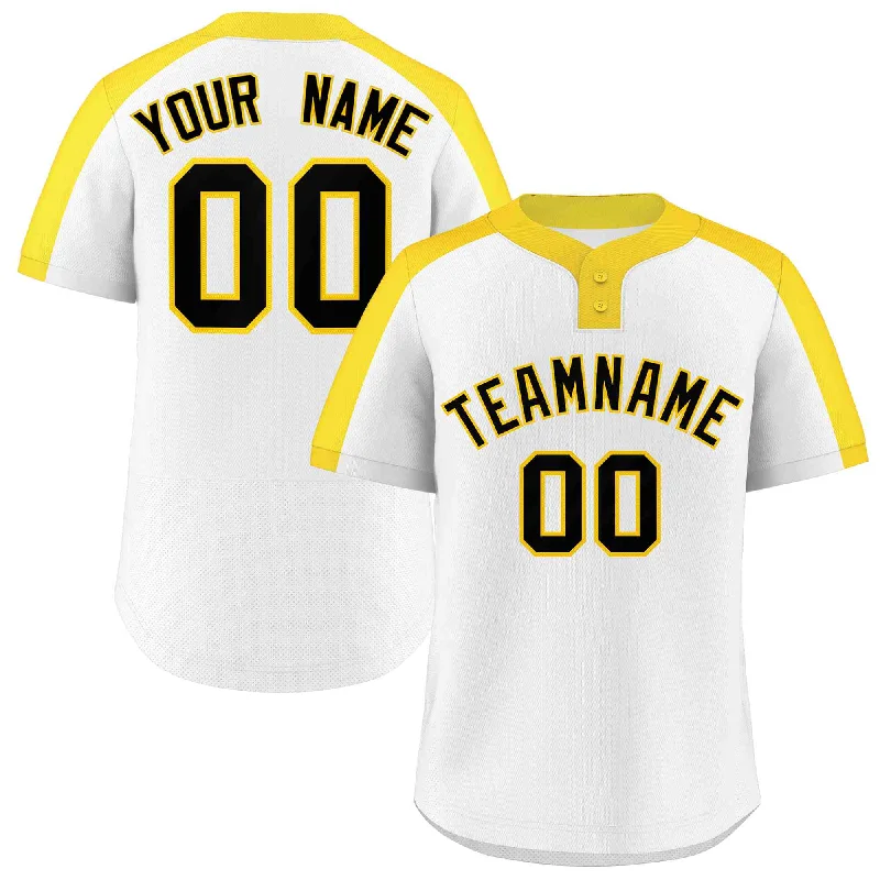 Custom White Black-Gold Classic Style Authentic Two-Button Baseball Jersey