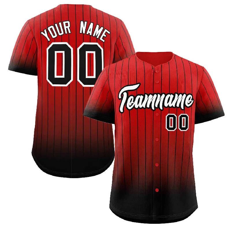 Custom Red Black-White Gradient Stripe Fashion Authentic Baseball Jersey