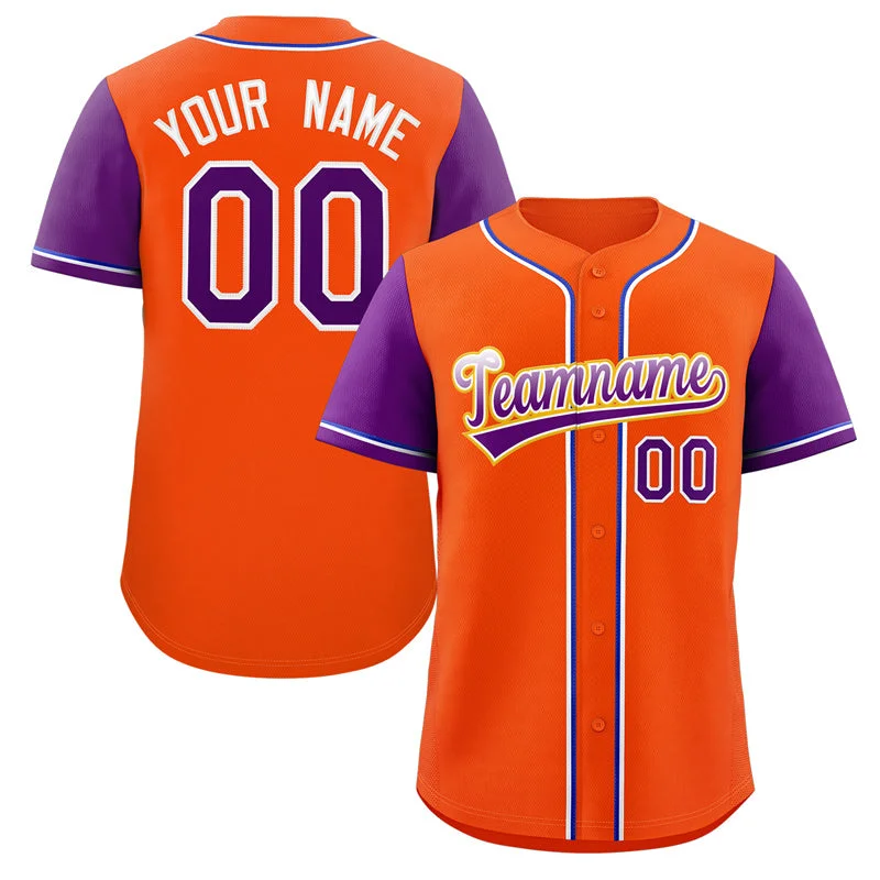 Custom Orange Purple-Yellow Raglan Sleeves Authentic Baseball Jersey