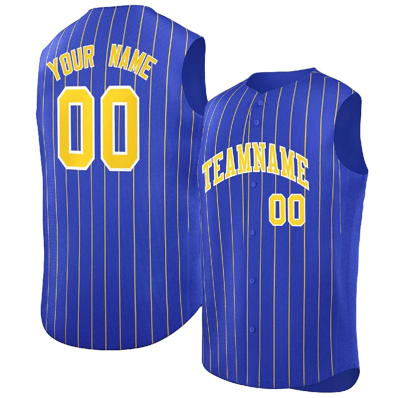 Custom Royal Gold-White Sleeveless Stripe Fashion Baseball Jersey