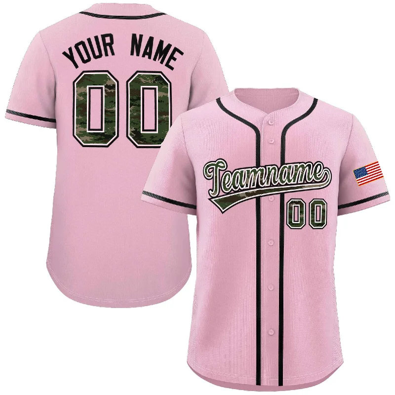 Custom Pink Personalized Camo Font Authentic Baseball Jersey