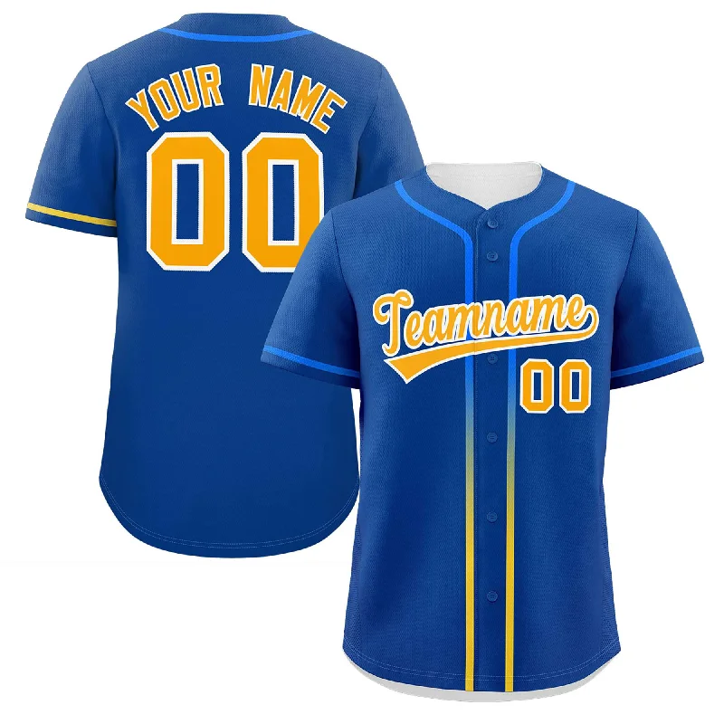 Custom Royal Yellow Personalized Gradient Ribbed Design Authentic Baseball Jersey