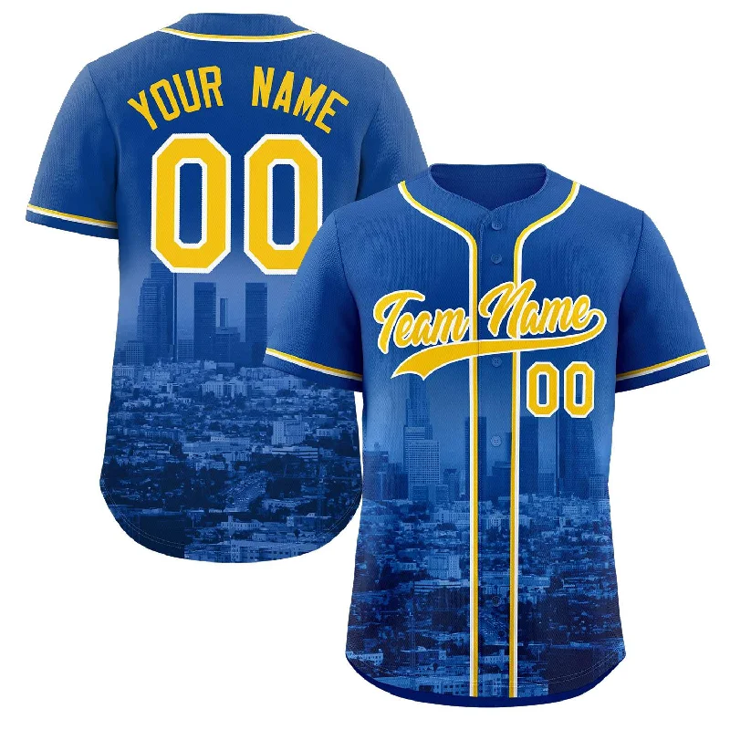 Custom Royal Yellow-White Los Angeles City Connect Baseball Jersey