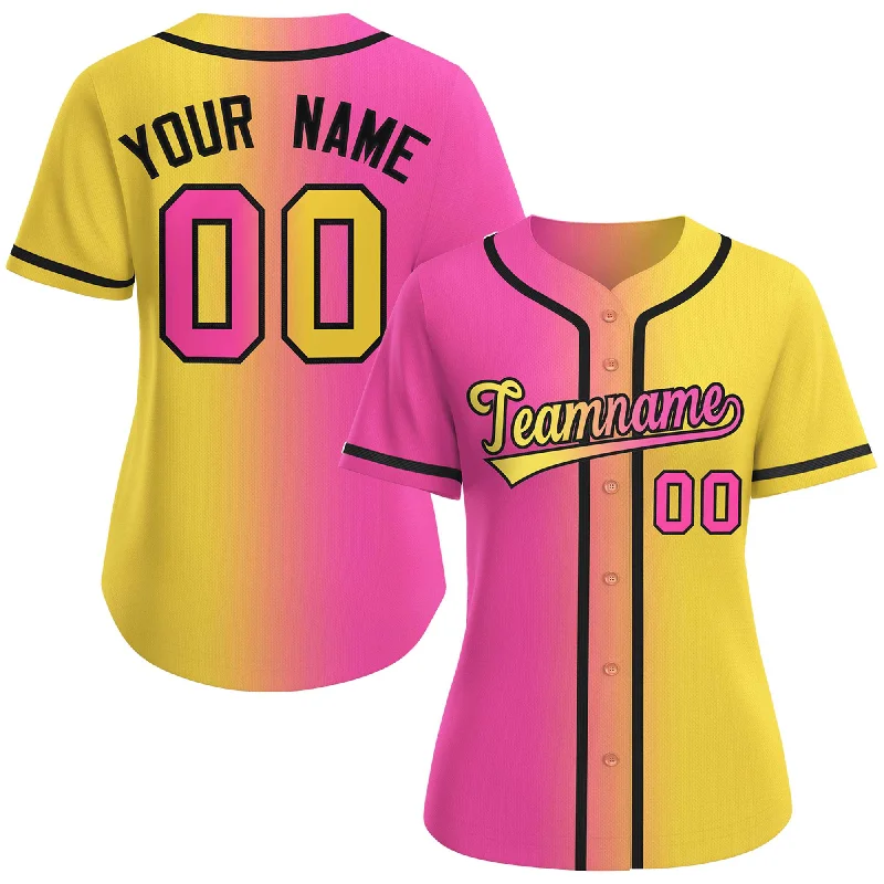 Custom Pink Gold-Black Gradient Fashion Baseball Jersey For Women