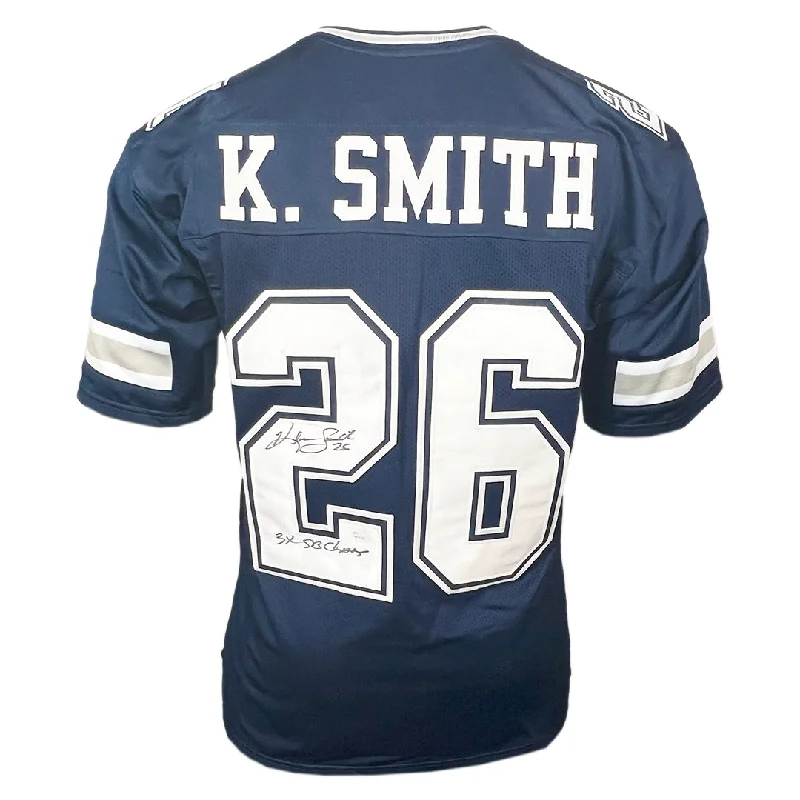 Kevin Smith Signed 3X SB Champs Inscription Dallas Navy Football Jersey (JSA)