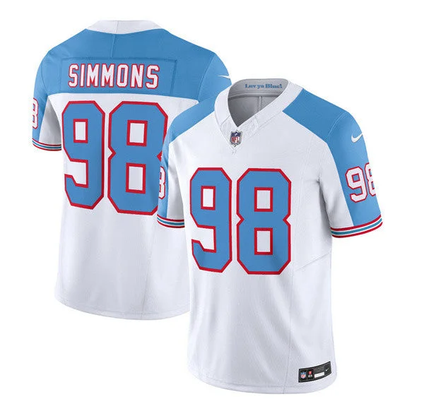 Men's Tennessee Titans #98 Jeffery Simmons White/Blue 2023 F.U.S.E. Limited Throwback Football Stitched Jersey