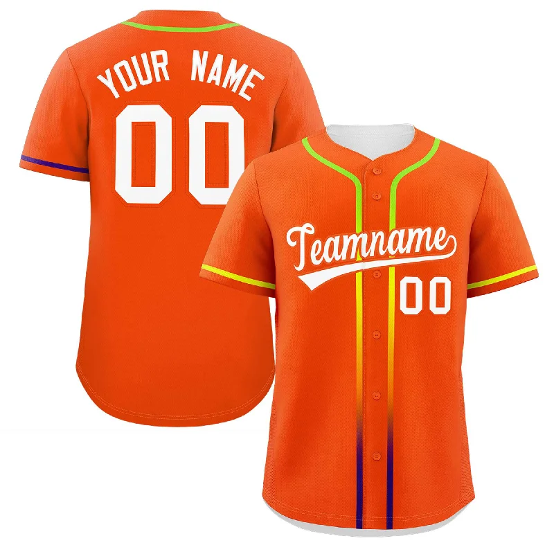 Custom Orange White Personalized Gradient Ribbed Design Authentic Baseball Jersey