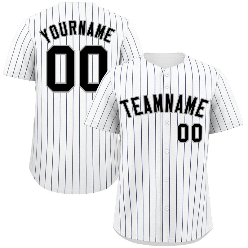 Custom White Black-Gray Bull Stripe Fashion Authentic Baseball Jersey