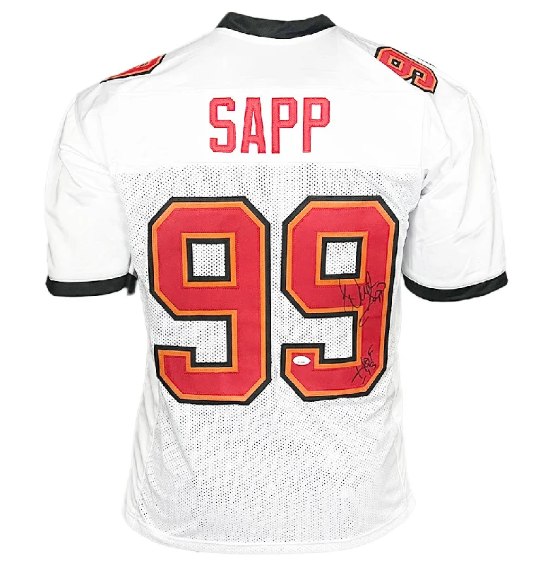 Warren Sapp Signed HOF 13 Inscription Tampa Bay White Football Jersey (BECKETT )