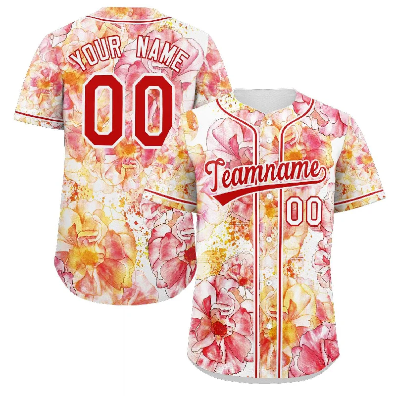 Custom Red Red-White Graffiti Pattern Authentic Flower Baseball Jersey