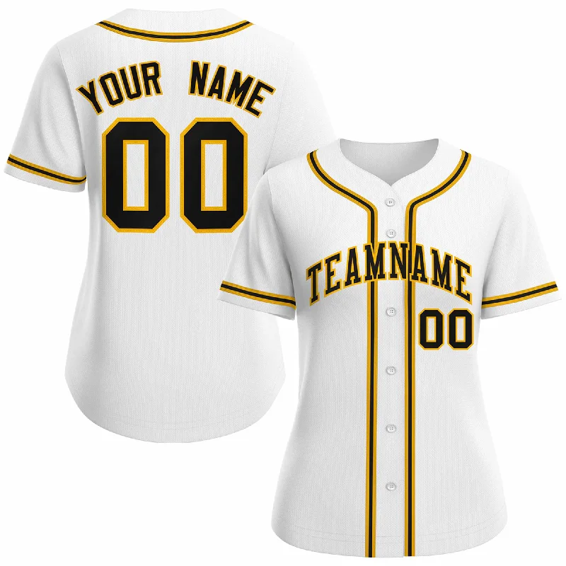 Custom White Black Gold Classic Style Baseball Jersey for Women