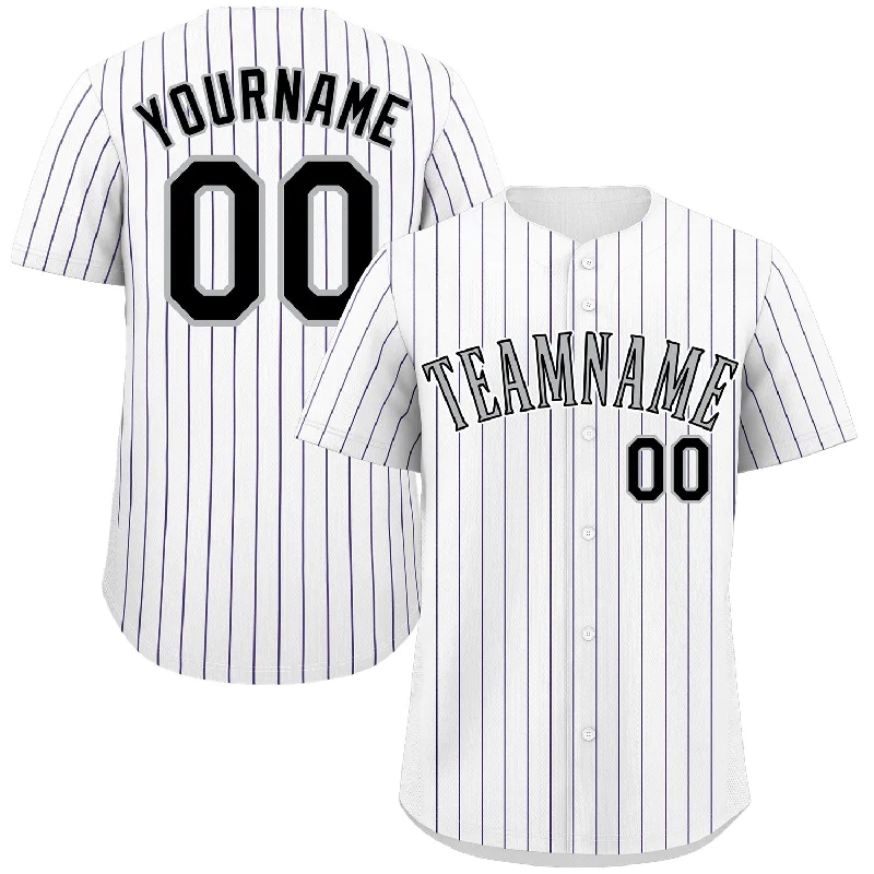 Custom White Gray-Black Stripe Fashion Authentic Baseball Jersey