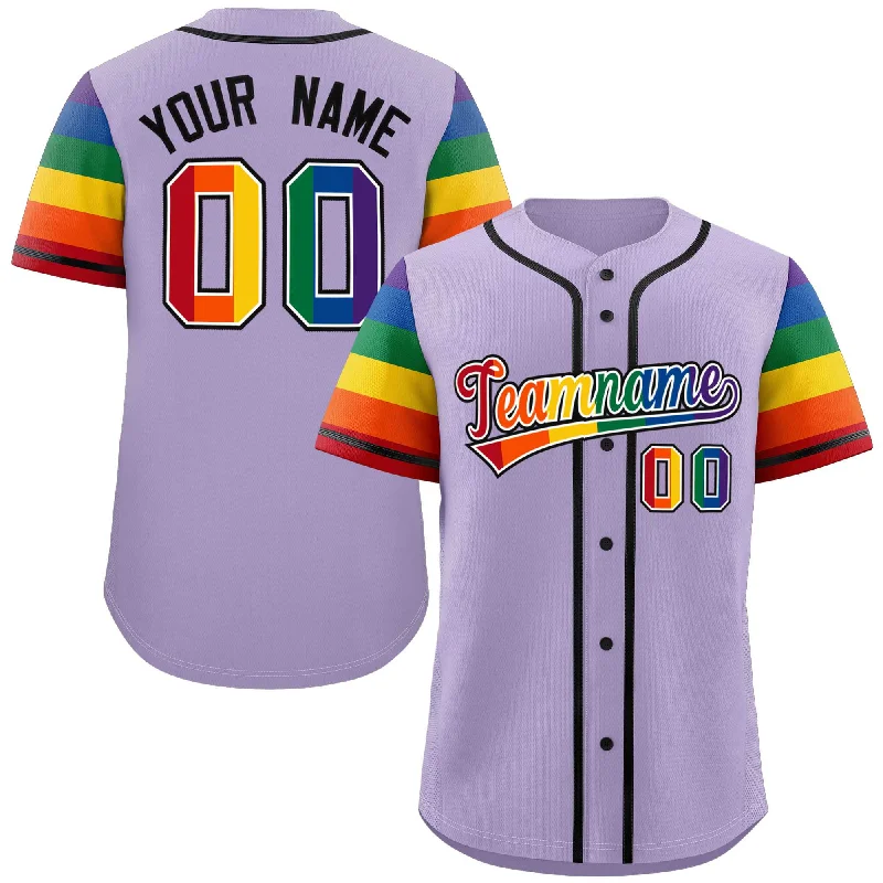 Custom Purple LGBT Rainbow For Pride Month Raglan Sleeves Authentic Baseball Jersey