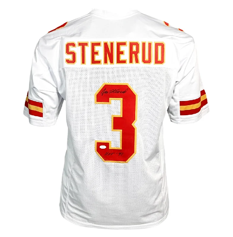 Jan Stenerud Signed HOF 91 Inscription Kansas City White Football Jersey (JSA)